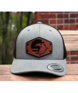 American Eagle USA Flag Patriotic Trucker Hat Cap with Wood Leather Patch - $38.02 CAD