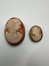 Vintage 800 Silver Gold Accent Mother Daughter Cameo Shell Brooch / Pendant Set - £197.84 GBP