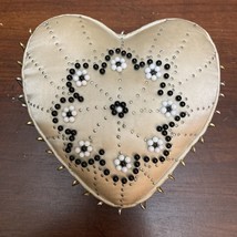 Vtg Ivory Satin Heart Shaped Pin Cushion Art Hat Pins Sew Folk Art - £19.36 GBP