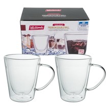 Iced Coffee Frappé Mugs Double Wall Thermo Borosilicate Glass Set of 2 Cups 12oz - £9.10 GBP