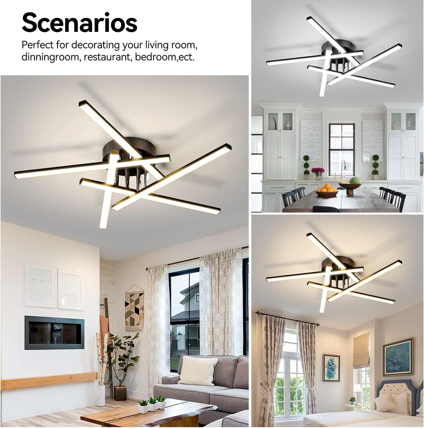 JFHTNFJ 5 Light Black 42w Modern Sputnik LED Ceiling Light Dimmable w Remote Item image 6