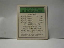 1985 Monopoly Board Game Piece: North Carolina Ave Title Deed - £0.59 GBP