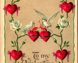 To My Valentine Doves Heart Rose Wreath Embossed 1910 Vtg Postcard - $6.88