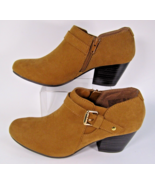 Sz 7.5 Amber Zipper Ankle Boots 2&quot; Heel Buckle Accents NWT Fabric Faux S... - $21.73