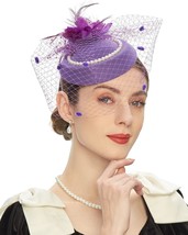 Hats with Feather Mesh Veil Headband - $29.47