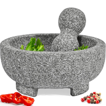8 Inch Granite Mortar and Pestle Set Natural Stone Molcajete Mexicano for Spices - £32.26 GBP
