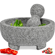 8 Inch Granite Mortar and Pestle Set Natural Stone Molcajete Mexicano fo... - $41.02