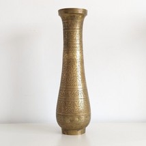 Antique Indian Brass Vase, Tall, Etched, Large - £23.11 GBP