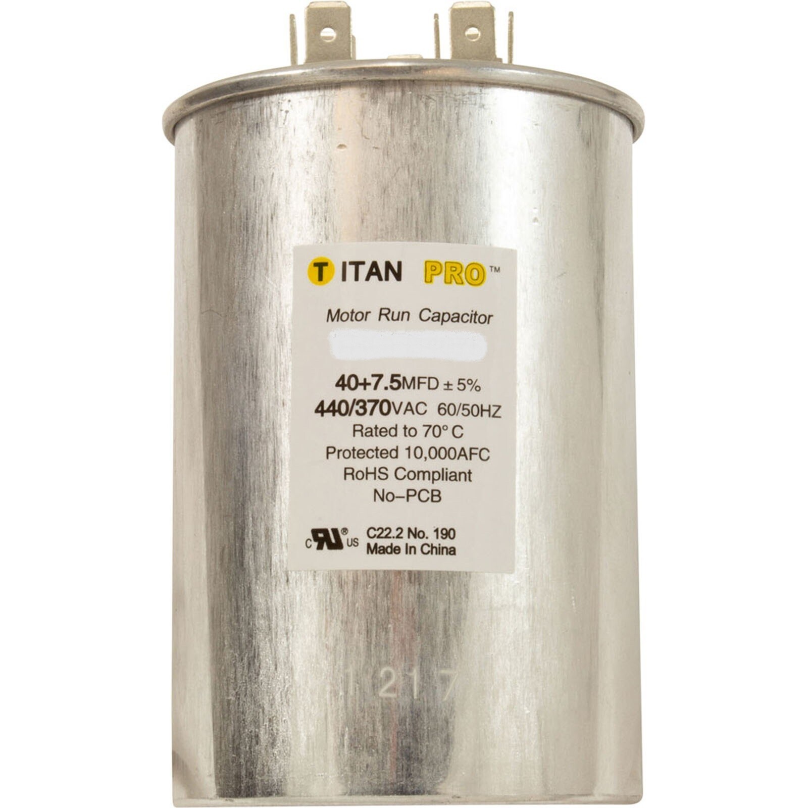 Titan 40+7.5 uF/MFD Dual Motor Run Capacitor 440/370V Replaces HPX11023542 - $35.42