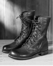 Men&#39;s Combat Style High Lace Up Ankle Premium Leather Military Long Boots - $189.99