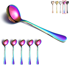 Rainbow Soup Spoons, Kyraton 6 Pieces Stainless Steel round Spoons with Rainbow  - $15.13