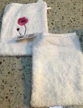 Carre Blanc Paris Violetta Embroidered Sponge White Terry Wash Cloth Nip - £11.67 GBP