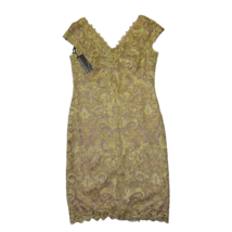 Nwt Tadashi Shoji Double V-neck Sheath In Gold Corded Embroidery Dress 8 - £86.29 GBP