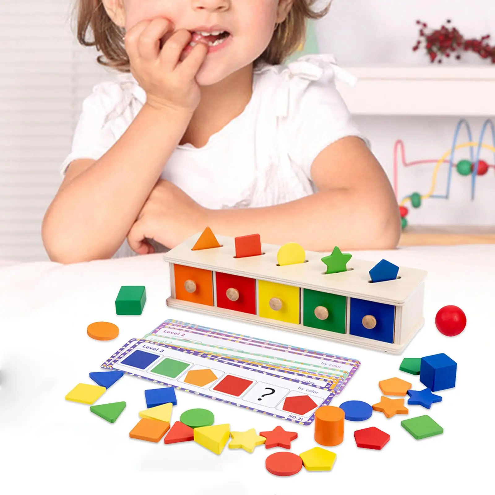 Montessori Toys Geometric Blocks Object Permanence Box Shape Matching Toy Coin - £21.78 GBP