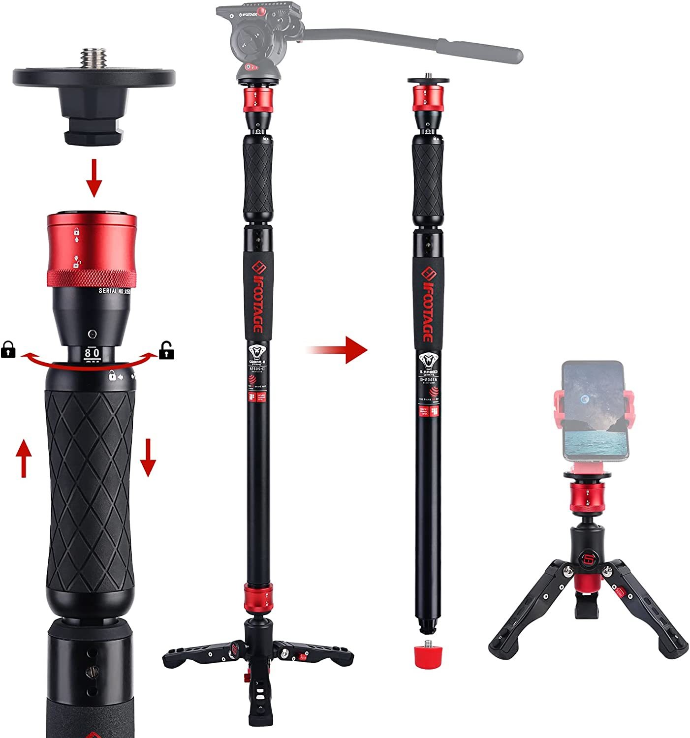 Ifootage Monopod Cobra 2 Strike A150S, A 59" Telescopic Camera Monopod