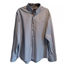 TOMMY HILFIGER Mens Gray White Striped Button Up Long Sleeved Shirt Logo XL - £18.10 GBP