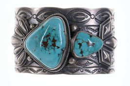 Large Daniel Clark Navajo Sterling Natural Turquoise Heavy stamped cuff Bracelet - £972.81 GBP