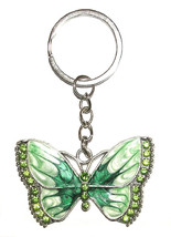 Butterfly Keychain, Purse Charm, Green Enamel With Sparkling Rhinestone ... - $12.82