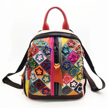  Style Hand-Stitched Rhombus Leather Women&#39;s Bag Vintage Floral Colorblocking Ba - £64.00 GBP
