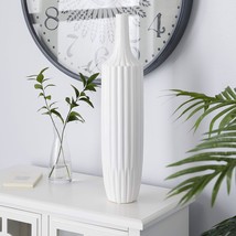 Ceramic Stripe Texture Vase 5&quot; x 5&quot; x 23&quot; White - £59.30 GBP
