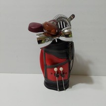 Vintage Mini Golf Bag Stainless Bar Tool Set 11 pcs. Red Black - £22.21 GBP