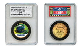 SAN DIEGO CHARGERS NFL *GREATEST DAD* JFK 24KT Gold Clad Coin SPECIAL LT... - $229.47 MXN