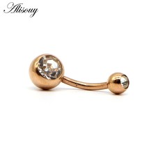 Alisouy 1 piece Rose Gold Color Prong Set Opal  Navel Belly Button Rings Piercin - £8.80 GBP