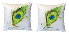 Pair of Betsy Drake Peacock Feather No Cord Pillows 18 Inch X 18 Inch - £63.30 GBP