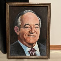 Hubert H. Humphrey Oil Portrait Framed on Canvas Painting Signed Holtznagel 78 - £508.92 GBP