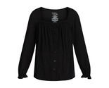 TIME AND TRU MATERNITY Black Soot Long Sleeve Square Neck Blouse Size Large - $14.99