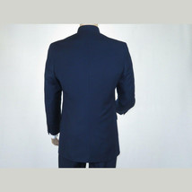 Men Apollo King Banded Collarless suit Mandarin 5 Buttons Wide leg M5-2 Navy image 6
