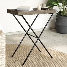 Folding Tray Table Grey Flat PE rattan, powder-coated steel, PC board - $2,273.88 MXN