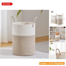 Durable Tall Laundry Basket - 58L Cotton Rope for Organizing Home Essent... - $66.28