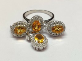 Silver Citrine Jewelry Set Solitaire 3.2 Ct Natural Citrine Set - $82.67