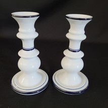 Set Of 2 Candle Stick Holders Dansk Christianshavn Blue White Blue Portugal - £14.11 GBP