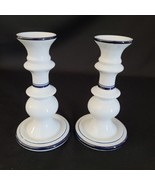 Set of 2 Candle Stick Holders Dansk CHRISTIANSHAVN BLUE White Blue Portugal - $328.54 MXN