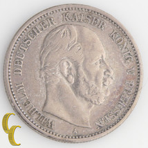 1876-A German States, Prussia 2 Mark (Extra Fine, XF) Wilhelm Silver KM#506 - £140.82 GBP