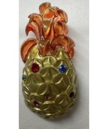 Vintage Retro Golden Pineapple Lucite Plastic Multicolor Rhinestones Bro... - $28.80 CAD