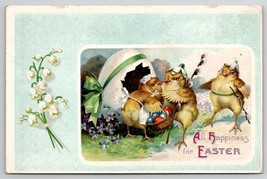 Easter Happiness Anthropomorphic Dressed Chicks Egg Basket Postcard O25 - £4.74 GBP