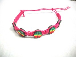 REGGAE PINK MACRAME RASTA COLOR PEACE SIGN BEADS TIE ON BRACELET / ANKLET - $91.40 MXN