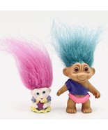 Vintage Troll Doll Figures Lot of 2 Aqua &amp; Pink Hair 2” &amp; 3.5” - £3.90 GBP
