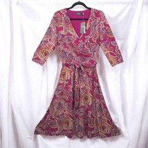 Lauren Ralph Lauren Dress Women’s Size 6 Rasbery Red Paisley Faux Wrap Boho NWT - $74.46