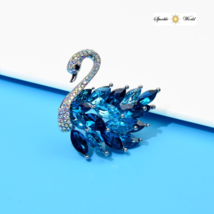 Blue Swan Rhinestone Crystals Brooch for Women Elegant Birds, Animal Pins Brooch - £9.39 GBP