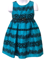 Sweet Heart Rose Girls Party Dress Size 4T Teal Black Floral Lined - £14.55 GBP
