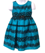 Sweet Heart Rose Girls Party Dress Size 4T Teal Black Floral Lined - £14.63 GBP