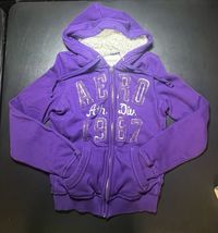 Aeropostale Zip Up Hoodie Women’s M Purple With Sherpa Lined Hood - $54.45