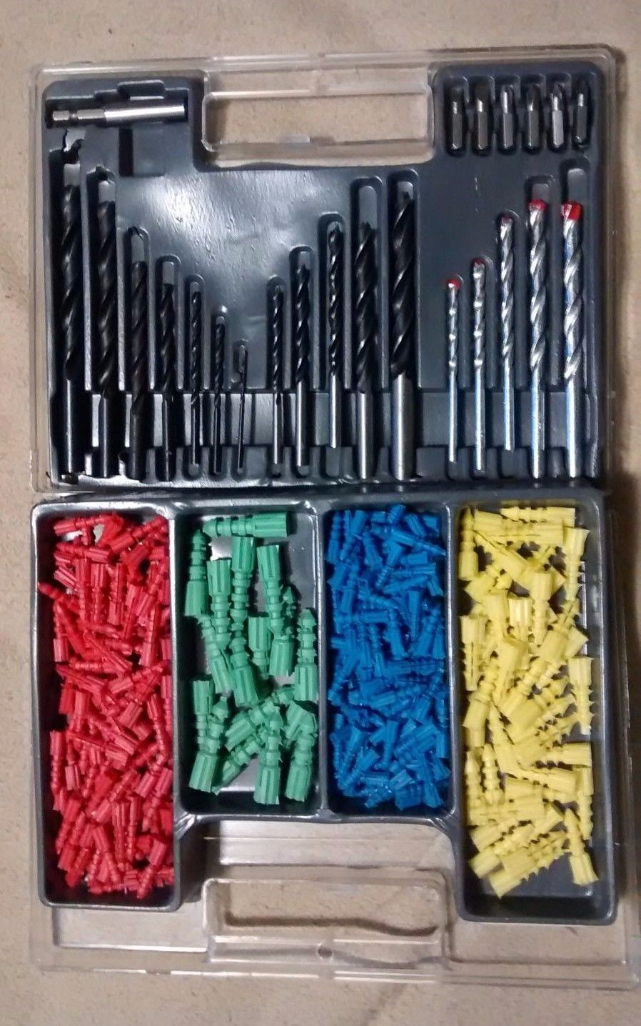300 PC DRILL/DRIVER BITS & PLASTIC ANCHOR ASSORTMENT KIT WITH CASE - $6.65