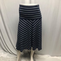 Lands End Navy White Stripe Skirt Womens Size Large Fit and Flare Casual... - $18.61