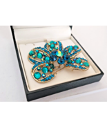 Crystal Brooch Elegant Blue /GreenFlower Cluster Floral Pendant Woman Br... - £5.58 GBP