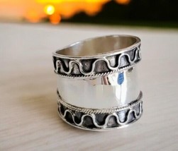 Handcrafted Wide Silver Band Ring with Intricate Detailing | Artisan Jew... - £12.36 GBP